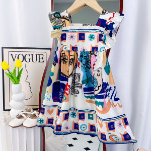 เดรสสำหรับเด็กผู้หญิง 3-11 ปี เดรสเจ้าหญิง แขนพอง ลาย กราฟฟิตี สำหรับเด็กทารกชุดเดรส งานปาร์ตี้วัน เกิดเทศกาลพิธีงานเทศกาล