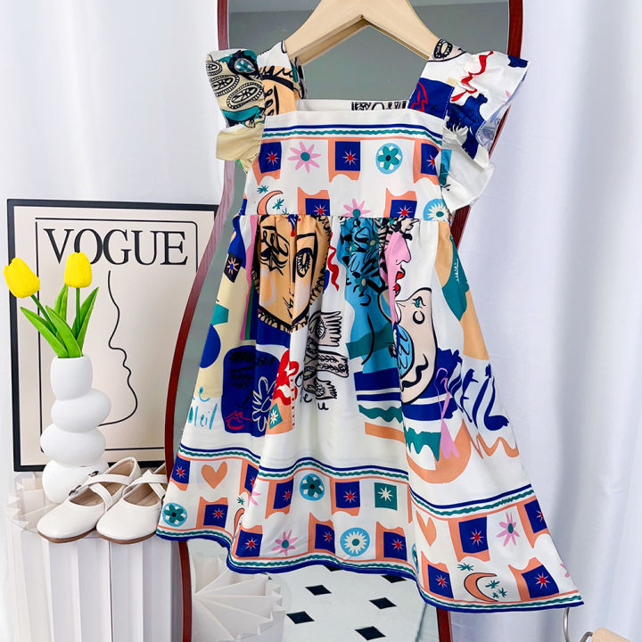 Toddler Color Block Graffiti Sleeveless Dress