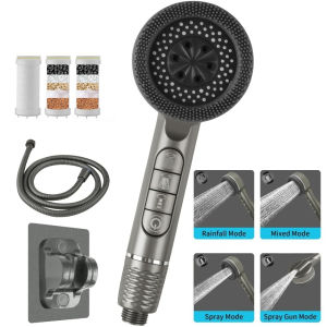 4 Modes Hard Water Filter Shower Head 15 Layers Filtration Water Saving High Pressure Shower Heads1.5m Hose with Pause Switch