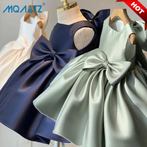 MQATZ Summer Big Bow Pageant Child Ceremony Baptism 1 Year Birthday Dress For Baby Girl Solid Princess Dresses Party Dress 0-5 Years L2009XZ
