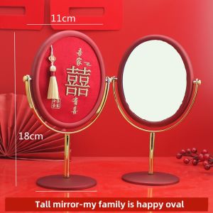 Red Wedding Mirror Bridesmaid Double-sided Makeup Mirror European Style Tabletop Wedding Celebration Essential Pure Color