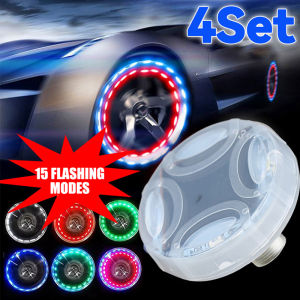 4Set Car Solar Energy Tire LED Light Car Hub Luminous Lamp Automobile Wheel Nozzle Valve Caps Flashing Lights Rainbow LED Auto Accessories