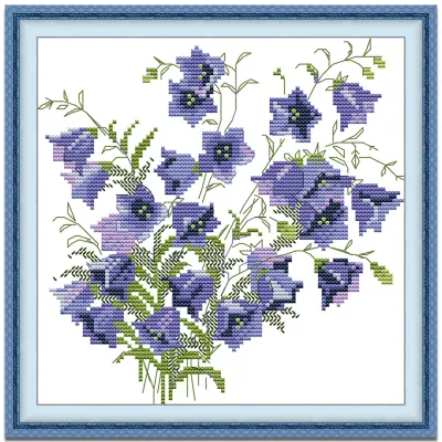 Cross Stitch Set Blue Flower Full Kit with Pattern 14/11CT