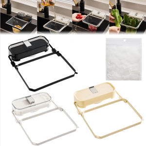 Kitchen Sink Filter Rack With 50pcs Net Filter Bag Foldable Multi-Purpose Drainage Basket Leftovers Soup Food Drainer Shelf
