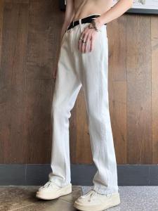 Spring Autumn White Micro Flare Jeans Men Trendy Slim Straight American High Street Vibe Handsome Casual Long Pants