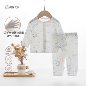 Summer Cotton Mesh Home Clothes Set for Boys And Girls Lightweight Cool Feeling Air Conditioning Suit Baby Toddler Two-Piece Outfit