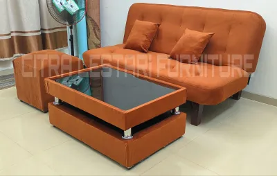 SOFA BED MINIMALIS REKLINING FULLSET STOOL KOTAK DAN MEJA MINIMALIS KACA BISA CUSTOM WARNA