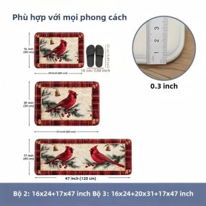 Bộ Thảm Nhà Bếp Giáng Sinh Cổ Điển VIKAMA Chống Trượt Cardinal Bird Pine Berry Thảm Viền Kẻ Sọc Có Thể Giặt Bằng Máy Thảm Trải Sàn Chống Trượt Cho Nhà Bếp Gia Đình