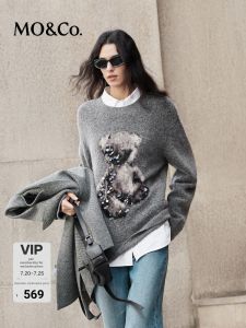 MO&Co. | Cozy Loose Bear Patterned Wool Sweater with Alpaca and Mohair