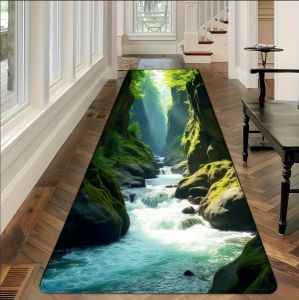1pc 3D Waterfall Canyon Runner Rug Non Slip Floor Mat for Hallway Entryway Kitchen Bathroom Laundry Room Home Decoration