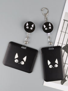 Black Cat Card Holder Lanyard Retractable Rope Campus ID Card Holder Transparent Business Card Holder Extendable Lanyard
