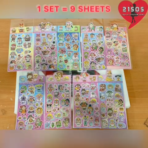 [ 9 Sheets/ Set ] Crybaby Stickers Popmart Laser Series PET Cartoon Design 21SOS Cute Anime Dolls Water Bottle Laptop Skateboard Scrapbook Decoration Decals 哭娃贴纸