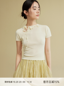 MURMURMI Designer Brand Hand-Stamped Chinese Style T-Shirt Womens Slim Fit round Neck Short Sleeve Polyester Cotton Blend