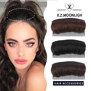 X.Z.MOONLIGH Synthetic Invisible Fluffy Hair Pad Wig Pad Comfortable High Temperature Fiber Insert Comb Fashionable Hair Accessories High Skull Top to Increase Hairstyle Decoration