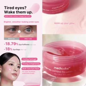 MEDICUBE PDRN Pink Caffeine Collagen Eye Patch Hydrogel Firming Eye Patch Depuff & Brighten Tired Under-Eye Skin