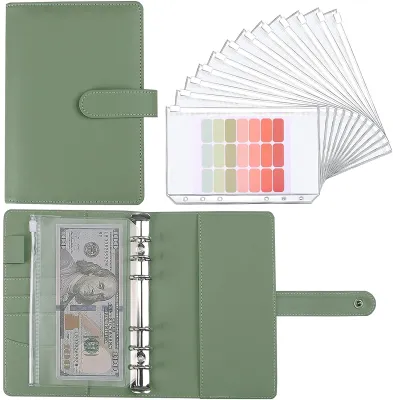 A6 Budget Binder Planner 12 ชิ้นเงินสดซอง สีสัน PU หนังโน้ตบุ๊ค Binder 12 PCS A6 Binder กระเป๋า