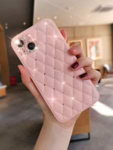 Luxury Diamond Encrusted Leather Phone Case for  14 15 pro Max Anti-Fall Protection Elegant Fashionable Womens Design