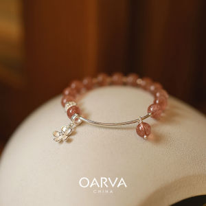 OARVA Strawberry Crystal Bracelet for Women S925 Pure Silver Double Circle Natural Crystal Attract Love And Friendship Jewelry