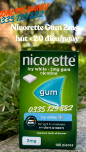 Kẹo Nicorete gum 2mg vị icy white hàng Mỹ (hộp 105 viên)