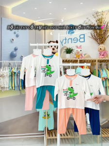 Bộ dài tay cổ trụ in hình khủng long dễ thương BENTY BT052 mềm mịn mát quần áo trẻ em chính hãng