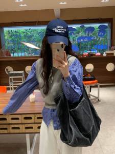 Retro Korean Denim Canvas Tote Bag Large Capacity Single Shoulder Commuter Bag Casual Versatile Handbag Ladies Handbag