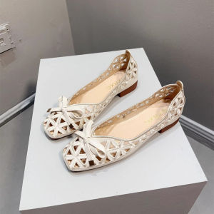 2025 New Fashion Womens Sweet Bow Mesh Flats - Hollow Out Grid Pointed