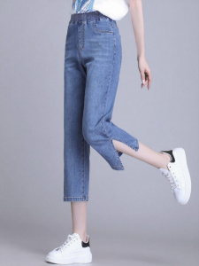 กางเกงยีนส์ทรงหลวมเอวสูงทรงตรงทรงหลวมสำหรับผู้หญิงในช่วงฤดูร้อน กางเกงขายาวทรงหลวมสำหรับใส่ลำลอง