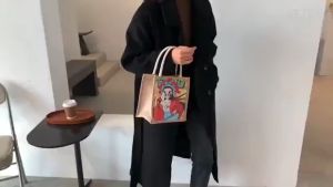 [FREE SHIP]Túi Cói Hình Tay Xách Họa Tiết Vintage