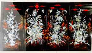 Bộ Tranh sơn mài  " Tứ quý " 4 tấm - MAI LAN CÚC TRÚC - Khảm cừ chìm - Size 80x160 cm