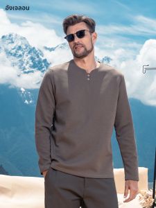 Enjeolon | Áo Thun Cổ Henley Dài Tay Đầy Đặn