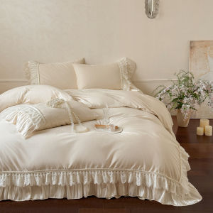 SHENGFUDAO | French Romantic Lace 100% Cotton Cream Bed Skirt Set