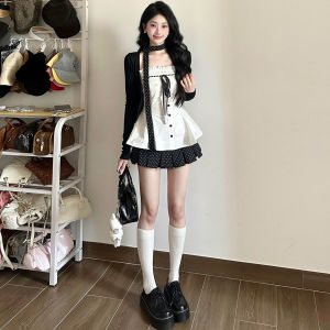 YINQING | Black Polka Dot Pleated A-line High Waist Stylish Design Versatile Short Skirt