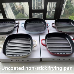 🔥SMEG 26cm un-coated non stick frying pan cast iron enamel pan square double ear steak frying pan