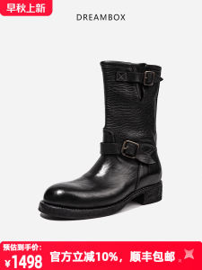 Dreambox High-Tube Mens Boots Vintage American Engineer Style Horsehide Work Boots Durable round Toe Mid-Calf Martin Boots