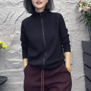 UYFY | Black Zipper Hoodie Womens Long Sleeve Casual Style Stand Collar Plus Size Slimming Short Coat Autumn New Arrival UYFY Brand