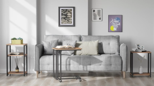 Sofa Side Table C Shaped Sofa Side Table with Metal Frame Portable Rolling with Wheels Load-bearing Capacity Movable Coffee Tea Table for Living Room Bedroom