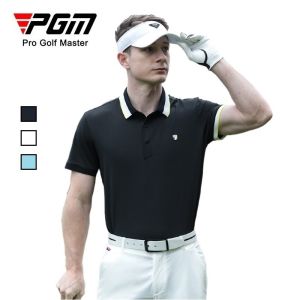PGM Golf Shirts for Mens Sports Wear Clothing Antibacterial Elastic Fabric Design Rib Collar Short Sleeve Men Polo T Shirt Sport