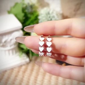 Huitan White Heart Enamel Hoop Earrings for Women Rose Gold Color Temperament Sweet Ear Circle Earrings New Trendy Jewelry