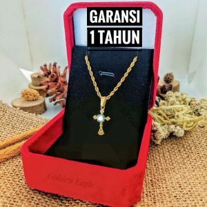 Kalung salib permata | Bahan Original Titanium Bukan Yang Campuran | Kalung Anti Karat & Tidak Bikin Alergi | Kalung Pria & Wanita