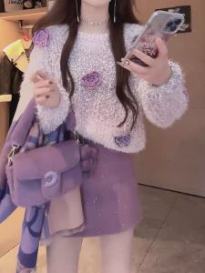 เสื้อสเวตเตอร์ถักลายดอกไม้ 3 มิติ ทรงหลวม สำหรับผู้หญิง ฤดูใบไม้ร่วง/ฤดูหนาว สไตล์เกาหลี นุ่มๆ หวานๆ เสื้อชั้นใน