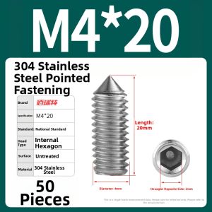 BAIRUITE | Grade 12.9 Pointed Set Screw 304 Stainless Steel Hexagon Socket