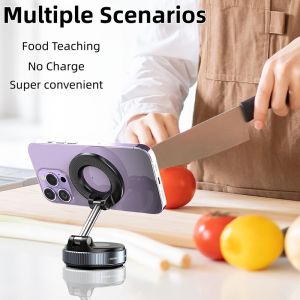 Compatible Foldable Magnetic Phone Holder Magsafe Vacuum Suction Cup 360° Rotation Car Truck Mount Universal Fit Portable