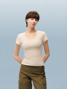 Bananain | Cool Lightweight U-Neck T-Shirt Short Sleeve Womens Top White