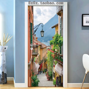 Self-Adhesive Wall Stickers Wood Door Renovation Bedroom Decorative Glass Door Stickers Landscape 3D Stereo Door Stickers
