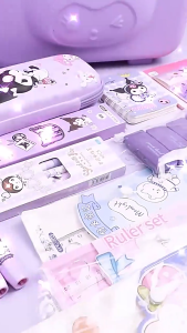 Sanrio Kuromi Student Stationery Set Gift Box Student Stationery Ruler Student Notebook Children Gift