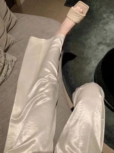 High Waist Straight Leg Acetate Satin Pants Womens Summer Fashionable Versatile Slimming Wide Leg Casual Long Pants
