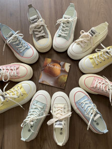 2024 Summer Candy Color Casual Canvas Shoes Easiest for Match Thick Sole Hight Increasing Board Shoes Student White Shoes Female German Training Board Shoes