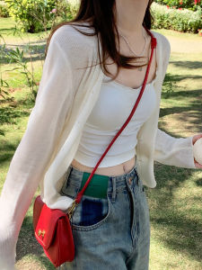 Áo Len Cardigan Mỏng Bằng Lụa Băng Chống Nắng Cho Nữ Mùa Hè Áo Khoác Ngoài Dây Thắt Lưng Màu Trắng Áo Thun Điều Hòa Không Khí