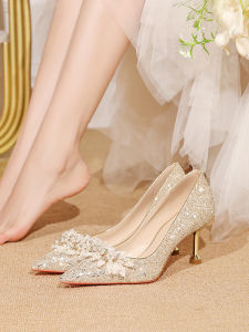 Pointed-Toe Wedding Shoes Women 2024 New Arrival Main Wedding Dress Bridal Shoes Daily Style Bridesmaid Shoes French Crystal High Heels