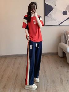 Casual Sportswear Set Womens Summer New Loose Wide Leg Pants Famous Brand Sports Clothes Two Piece Set Comfortable Cotton